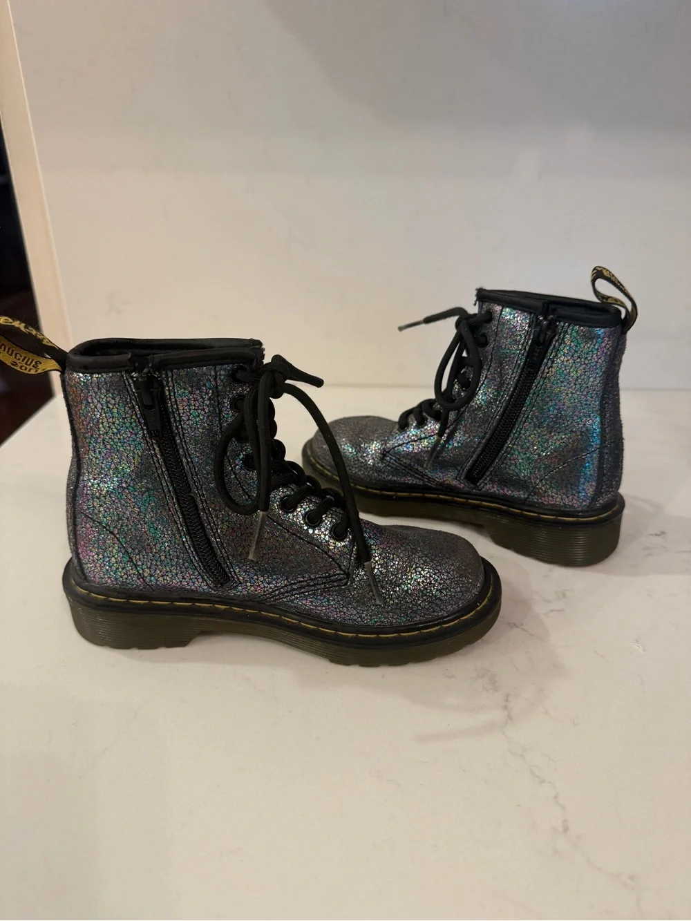 Dr. Martens Kids Iridescent Holographic Black Lace-Up Boots